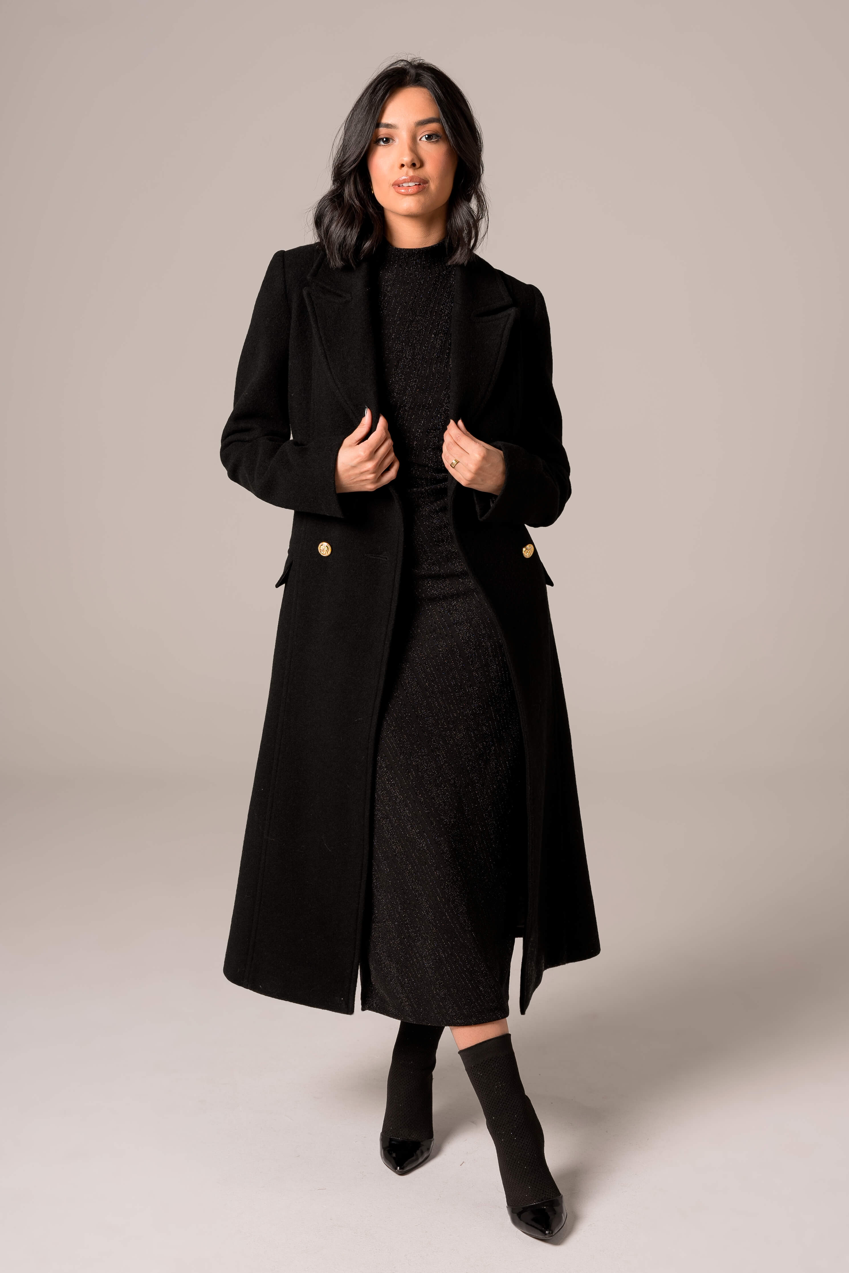 Feminino Preto Casaco Sobretudo Longo Feminino Casacos Femininos