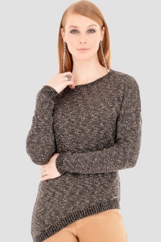 Blusa de tricot assimétrica mesclada marrom