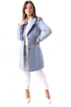 Casaco de lã longo estilo blazer alongado azul