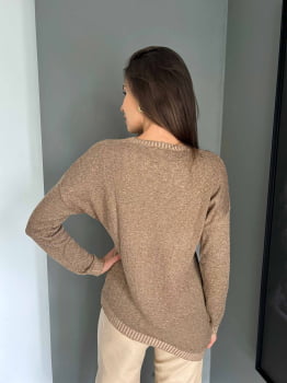 Blusa de tricot assimétrica mesclada bege