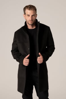 Casaco de lã masculino slim preto