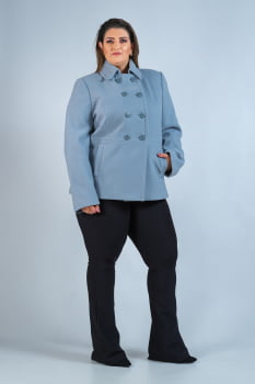 Casaco curto de lã com abotoamento duplo Plus Size azul