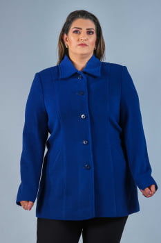 Casaco de lã detalhe de pesponto Plus Size azul