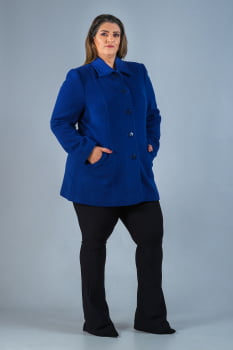 Casaco de lã detalhe de pesponto Plus Size azul