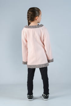 Casaco de lã infantil menina trama rosa pastel