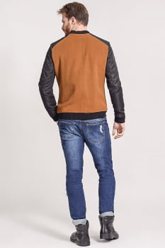 Jaqueta masculina em lã mangas em nylon marrom