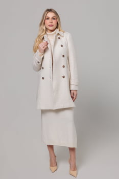 Casaco feminino de inverno off-white lã trançada