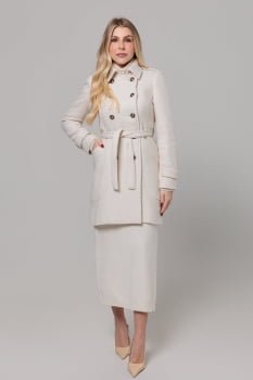 Casaco feminino de inverno off-white lã trançada