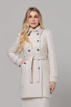 Casaco feminino de inverno off-white lã trançada