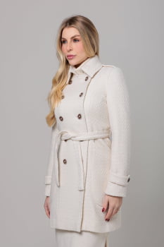 Casaco feminino de inverno off-white lã trançada