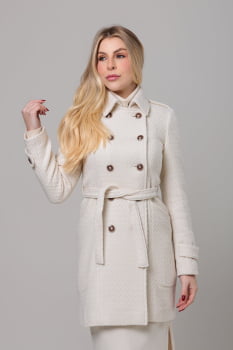 Casaco feminino de inverno off-white lã trançada