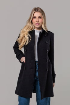 Casaco feminino de inverno preto lã trançada  