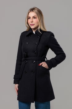 Casaco feminino de inverno preto lã trançada  