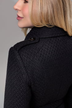 Casaco feminino de inverno preto lã trançada  