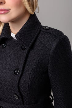 Casaco feminino de inverno preto lã trançada  