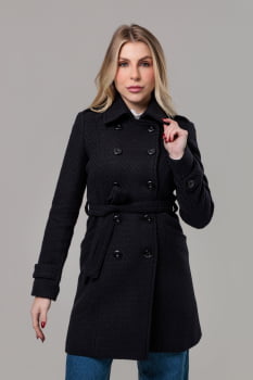 Casaco feminino de inverno preto lã trançada  