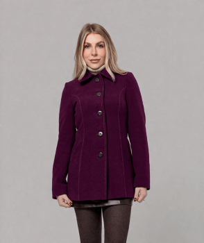 Casaco de lã acinturado detalhe de pesponto Roxo 