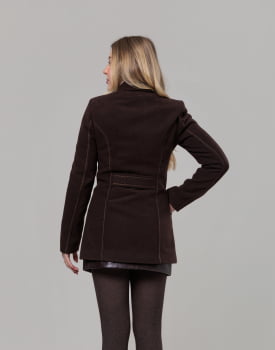 Casaco acinturado detalhe de pesponto Marrom