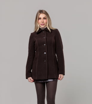 Casaco acinturado detalhe de pesponto Marrom