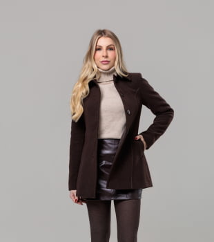 Casaco acinturado detalhe de pesponto Marrom