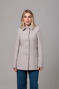 Casaco de lã acinturado detalhe de pesponto Areia