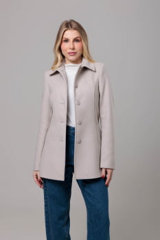 Casaco de lã acinturado detalhe de pesponto Areia