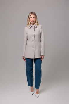 Casaco de lã acinturado detalhe de pesponto Areia