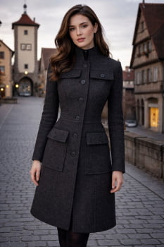 Casaco de lã Espinha de peixe-Cinza grafite