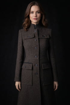 Casaco de lã Espinha de peixe - Marrom