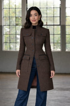 Casaco de lã Espinha de peixe - Marrom