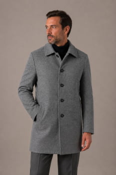 Casaco de lã linear masculino cinza mescla Casaco de lã linear masculino cinza mescla