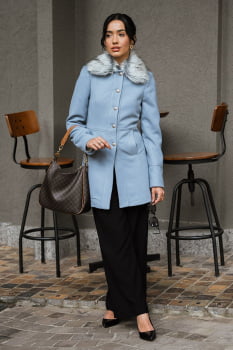 Casaco de lã com gola de pelo removível azul