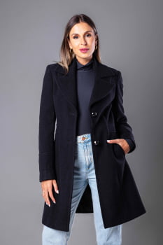 Casaco de lã estilo blazer alongado preto