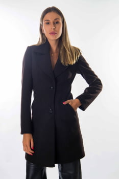 Casaco de lã longo estilo blazer alongado preto