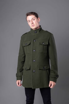 Casaco masculino de lã estilo militar verde