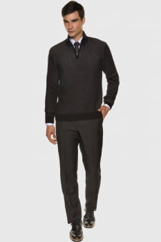 Tricot suéter masculino com zíper preto